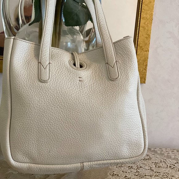 Vintage J.Crew White Pebbled Leather Hobo/Tote Bag - Picture 3 of 12